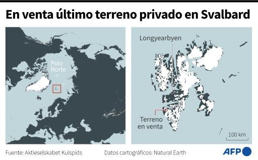 Mapa que localiza el terreno que se puso en venta en el el archipiélago noruego de Svalbard