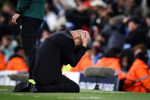 El entrenador del Manchester City, Josep Guardiola, durante el partido ante el Real Madrid en el que los ingleses quedaron eliminados en los cuartos de final de la Liga de Campeones. En Mánchester (Inglaterra), el 17 de abril de 2024
