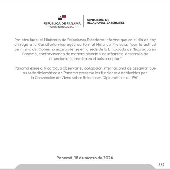 $!Cancillería de Panamá no reconoce traslado de nuevo consulado de Nicaragua