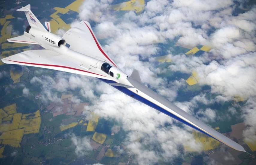 LOCKHEED MARTIN | Ilustración artística del X-59 en vuelo sobre tierra.