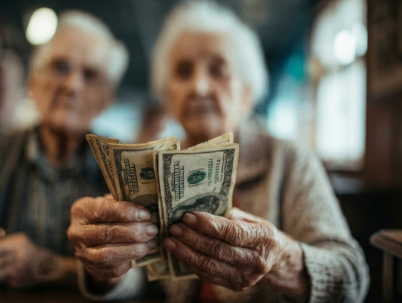 Imagen generada con IA | Una pareja de adultos mayores sostiene algunos dólares.
