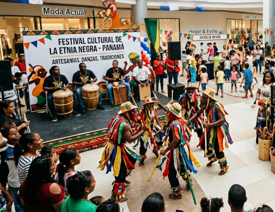 Generada con IA | Personas en el centro comercial disfrutando de las presentaciones.