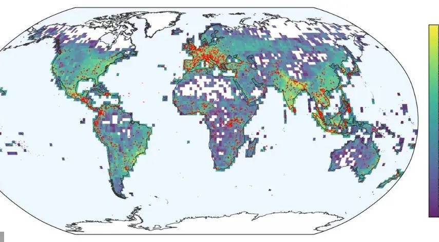 Portaltic/EP | Mapa global que muestra la densidad de inundaciones en ‘Groundsource’.