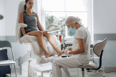 Freepik | Una paciente en su consulta con una técnica en podología.