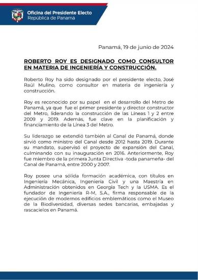 $!Roberto Roy es designado como consultor en materia de ingeniería y construcción