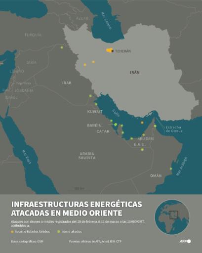 Los yacimientos de petróleo y gas afectados por la guerra en Oriente Medio