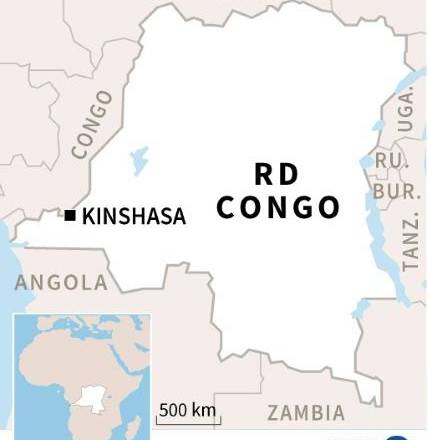 Mapa de República Democrática del Congo localizando la capital, Kinshasa