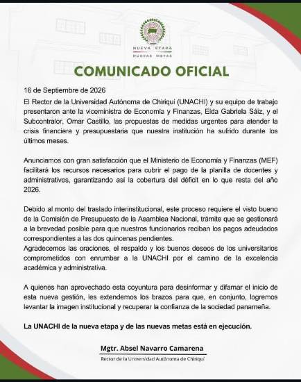 $!Gobierno cubrirá déficit de la UNACHI y garantizará pago de planilla hasta fin de 2026