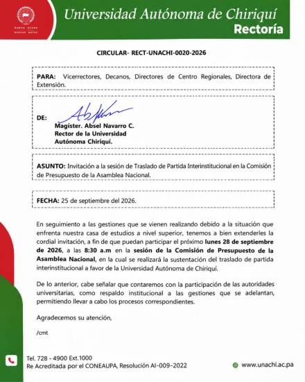 $!Rector de la Unachi convoca a autoridades a la Asamblea Nacional para respaldar traslado de partida presupuestaria