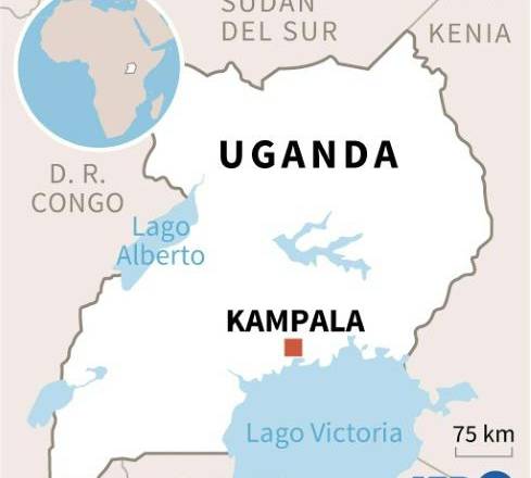 Mapa de Uganda con la ubicación de Kampala, capital del país