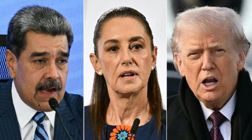 De izq a dcha, sendas imágenes de los presidentes Nicolás Maduro, Claudia Sheinbaum y Donald Trump tomadas el 14 de noviembre de 2025 en Caracas, el 17 de noviembre de 2025 en Ciudad de México y el 17 de diciembre de 2025 en Dover (Delawere, al noreste de EEUU), respectivamente