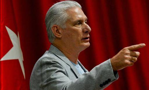 El presidente cubano, Miguel Díaz-Canel, da un discurso durante un acto público el 20 de marzo de 2026 en La Habana