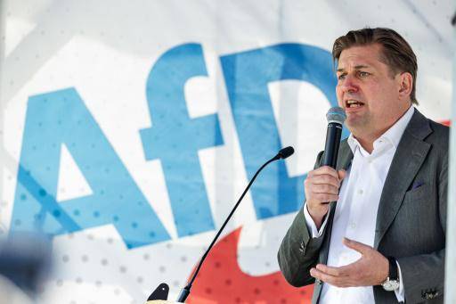 El candidato del partido de extrema derecha alemán AfD a las elecciones europeas, Maximilian Krah, en un acto de campaña en Dresde, el 1 de mayo de 2024