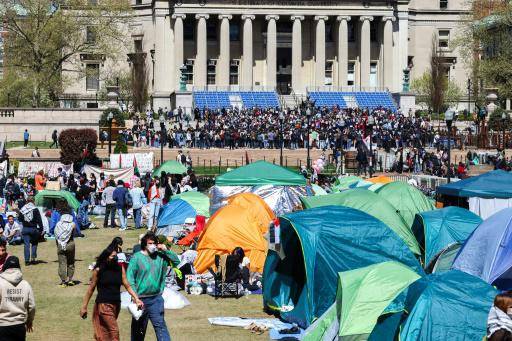 Manifestantes propalestinos han erigido un campamento en el campus de la Universidad de Columbia, en Nueva York, el 22 de abril de 2024