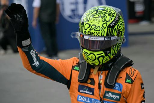 El británico Lando Norris celebra tras ganar la pole position del Gran Premio de Brasil de la Fórmula 1, en el circuito de Interlagos, en Sao Paulo, el 8 de noviembre de 2025