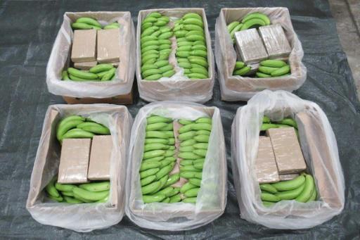 Una imagen difundida por la Agencia de la Lucha contra el Crimen Organizado (NCA) el 22 de febrero de 2024 muestra paquetes de cocaína escondidos entre bananas incautadas en el puerto de Southampton, al sur de Inglaterra, anunció la NCA