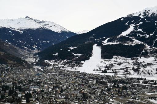 Foto tomada el 13 de enero de 2026 que muestra la pista Stelvio, en Bormio, que acogerá pruebas de esquí alpino masculino en los Juegos Olímpicos de Milán-Cortina