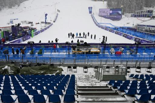 Imagen de la zona de finalización del esquí alpino en el estadio olímpico de Cortina d'Ampezzo (Italia), el 4 de febrero de 2026