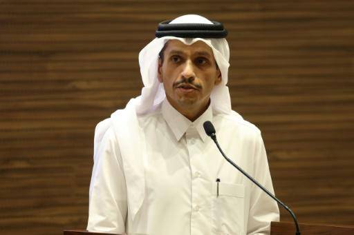 Mohamed bin Abdulrahman Al Thani, primer ministro de Catar, durante una rueda de prensa que dio con el presidente español, Pedro Sánchez, el 3 de abril de 2024 en Doha