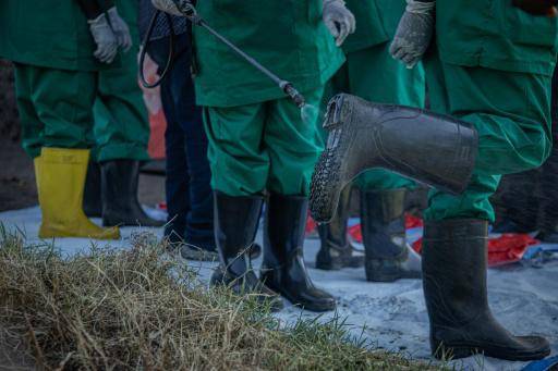 Un voluntario se desinfecta las botas para proseguir con la respuesta a la epidemia de ébola en Bunia, en República Democrática del Congo, el 11 de junio de 2026