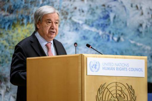 El secretario general de la ONU, Antonio Guterres, habla durante la apertura de la sesión anual del Consejo de Derechos Humanos de Naciones Unidas, el 23 de febrero de 2026 en la ciudad suiza de Ginebra