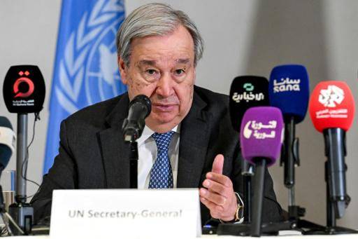 El secretario general de la ONU, Antonio Guterres, habla durante una rueda de prensa que dio el 26 de julio de 2026 en Damasco