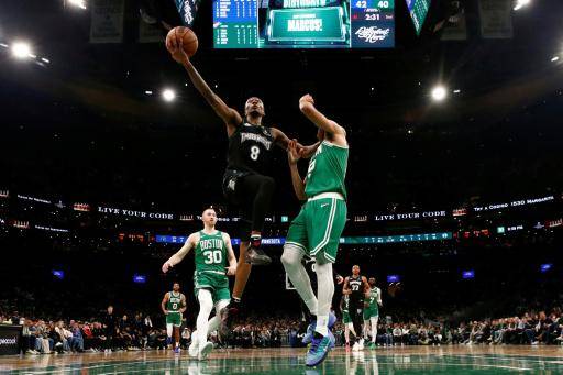 Bones Hyland anota una canasta para los Minnesota Timberwolves en el triunfo ante Boston Celtics el 22 de marzo de 2026