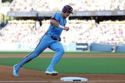 AFP | Outfielder Max Kepler, racing home for the Philadelphia Phillies in a 2025 playoff game, was issued an 80-game doping suspension by Mahor League Baseball