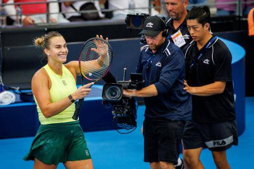 Aryna Sabalenka of Belarus celebrates in Brisbane