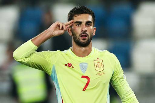 El atacante de España, Ferran Torres, celebra su tanto, el tercero de su equipo en el partido de clasificación para el Mundial ante Georgia en el Estadio Nacional Boris Paichadze en Tiflis, el 15 de noviembre de 2025