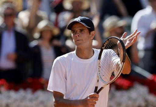 El tenista español Rafael Jódar celebra su punto de la victoria sobre el checo Vit Kopriva en el Masters 1000 de Madrid el 28 de abril de 2026