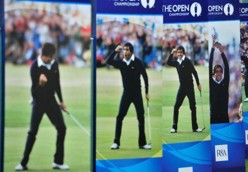 Varias imágenes del desaparecido golfista español Severiano Ballesteros expuestas antes del inicio del Abierto Británico de 2011, el 12 de julio de aquel año en el Royal St George's de Sandwich, al sureste de Inglaterra