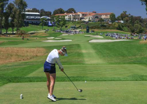 La jugadora estadounidense Nelly Korda, en acción en el hoyo 9 de la ronda final del Abierto de EEUU, en Pacific Palisades, California, el 7 de junio de 2026