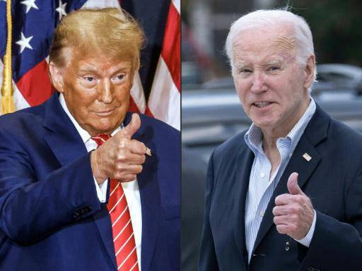 El magnate republicano Donald Trump y el presidente estadounidense Joe Biden (der.)coinciden en campaña en Nueva York