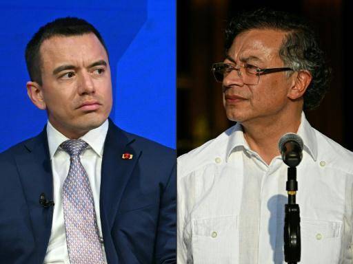 Una combinación de imágenes de los presidentes de Ecuador, Daniel Noboa (izq.), el 20 de enero de 2026 en el Foro Económico Mundial, en Davos (Suiza); y de Colombia, Gustavo Petro, el 24 de abril de 2026 en Caracas