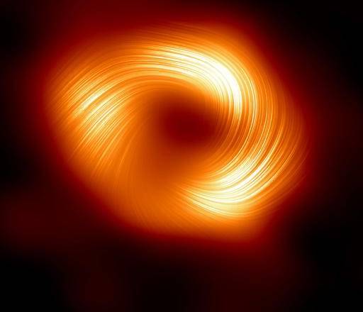 Imagen en luz polarizada que revela potentes campos magnéticos que rodean el agujero negro Sagitario A*, publicada por el Observatorio Europeo Austral el 27 de marzo de 2024