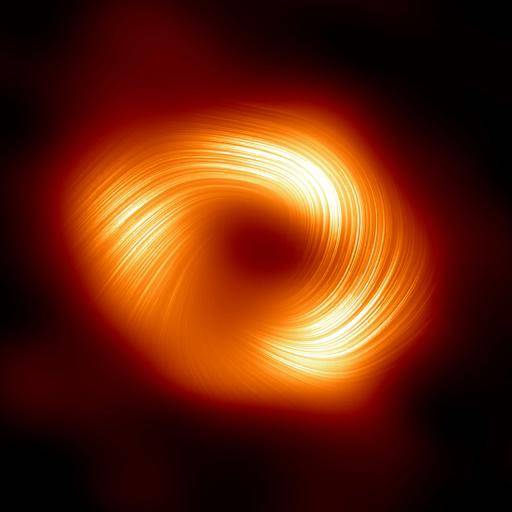 Imagen en luz polarizada que revela potentes campos magnéticos que rodean el agujero negro Sagitario A*, publicada por el Observatorio Europeo Austral el 27 de marzo de 2024