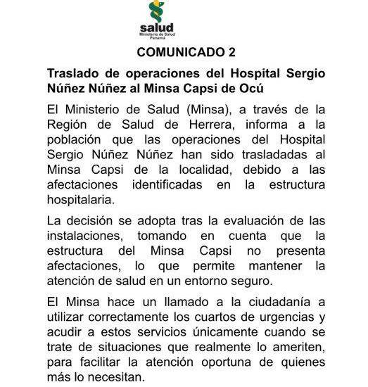 $!Traslado de operaciones del Hospital Sergio Núñez Núñez al Minsa Capsi de Ocú, en Herrera
