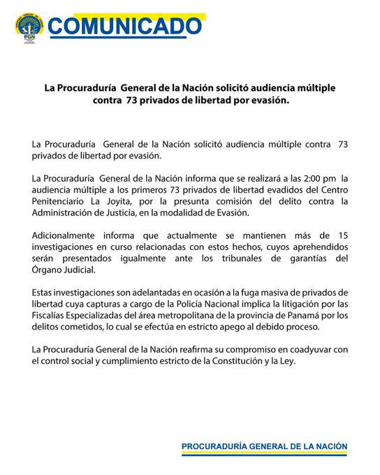 $!Procuraduría solicita audiencia múltiple contra 73 reclusos por fuga masiva en La Joyita