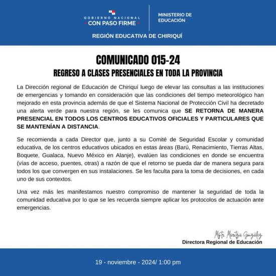 $!Se retoman las clases presenciales en Chiriquí