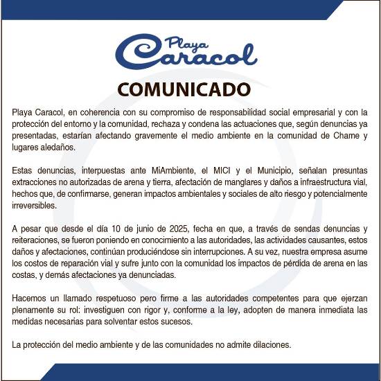 Playa Caracol comunicado