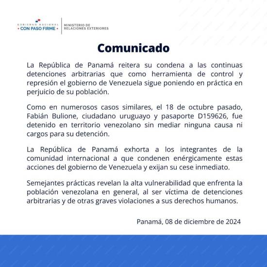 $!Panamá reiteró su condena a las detenciones arbitrarias en Venezuela