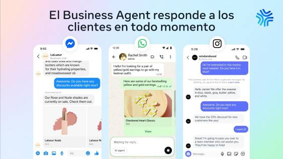 El agente comercial en Messenger, WhatsApp e Instagram.