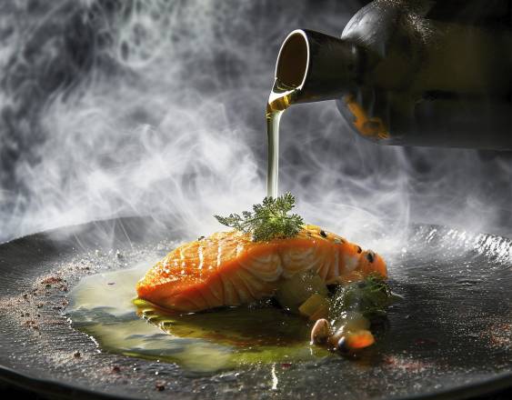 Freppik | Salmón cocinado al vapor bañado en salsa de miel y coronado con perejil.