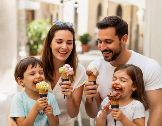 ML | Una familia probando helado de chocolate, fresa, limón y hierbabuena, de la nueva heladería @emiliagelato_pty, ubicada en Pacific Center.