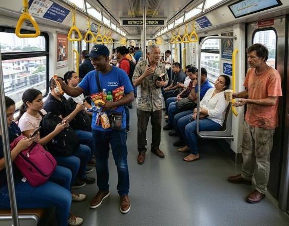 ia | Vendedor ambulante, predicador y mendigo dentro del Metro.