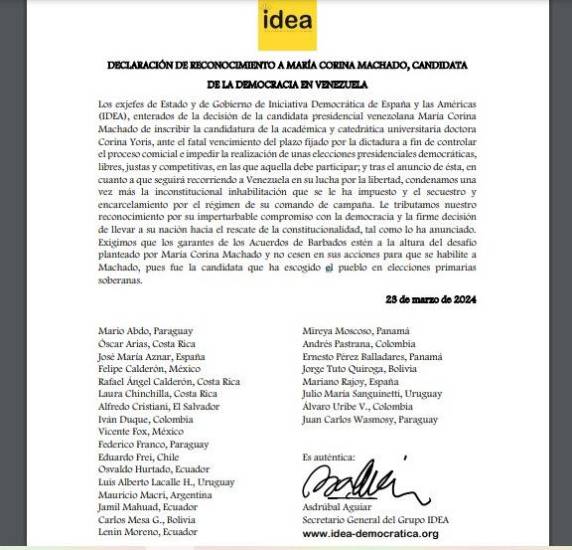 $!Moscoso y Pérez Balladares respaldan, como miembros de IDEA, a candidata venezolana