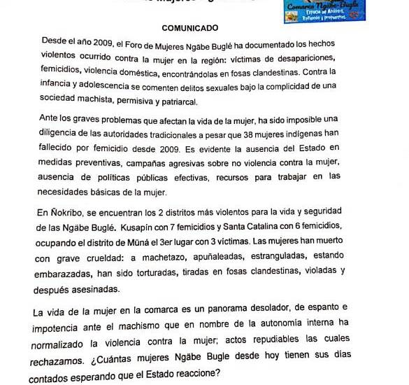 $!“Han normalizado la violencia contra la mujer”: El Foro de mujeres Ngäbe Buglé reclama un alto al maltrato
