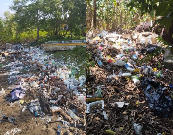 ML | Filas de basura a lo largo de la calle a la playa en Jaqué.