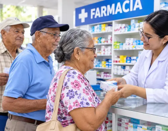IA | Jubilados comprando en la farmacia.
